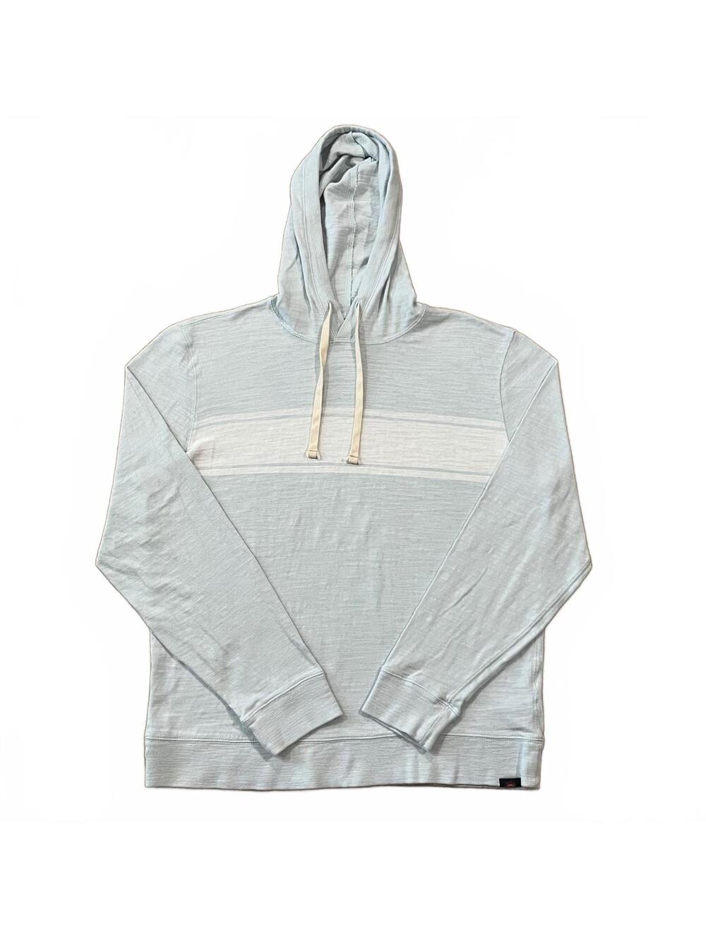 Faherty Men's Sunwashed Organic Cotton Slub Hoodie Blue Surf Stripe Size Large